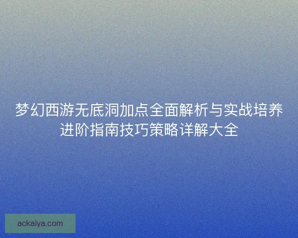梦幻西游无底洞加点全面解析与实战培养进阶指南技巧策略详解大全